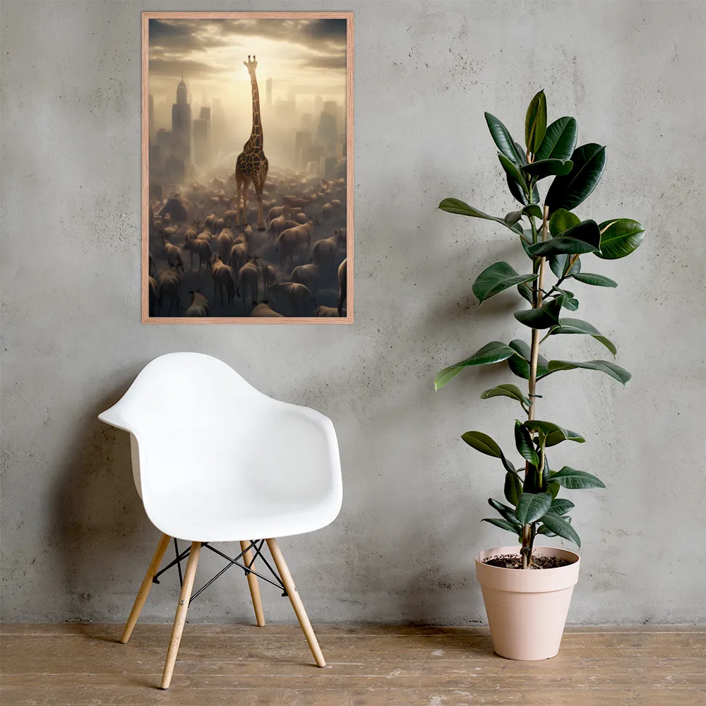 Urban Serengeti: A Giraffe's Perspective | Poster with Red oak Frame | 24″×36″