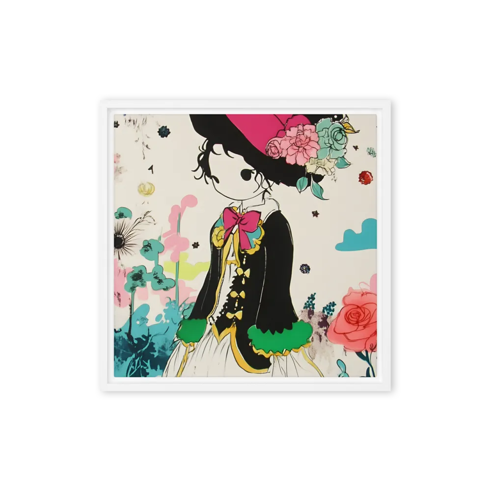 Whimsical Garden Reverie | Canvas with White Frame | 16″×16″