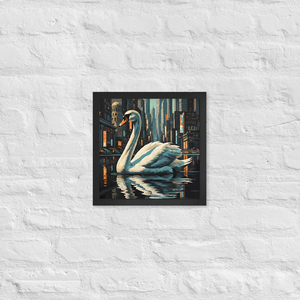 Urban Swan 
 Poster with Black Frame | 12″x 12″