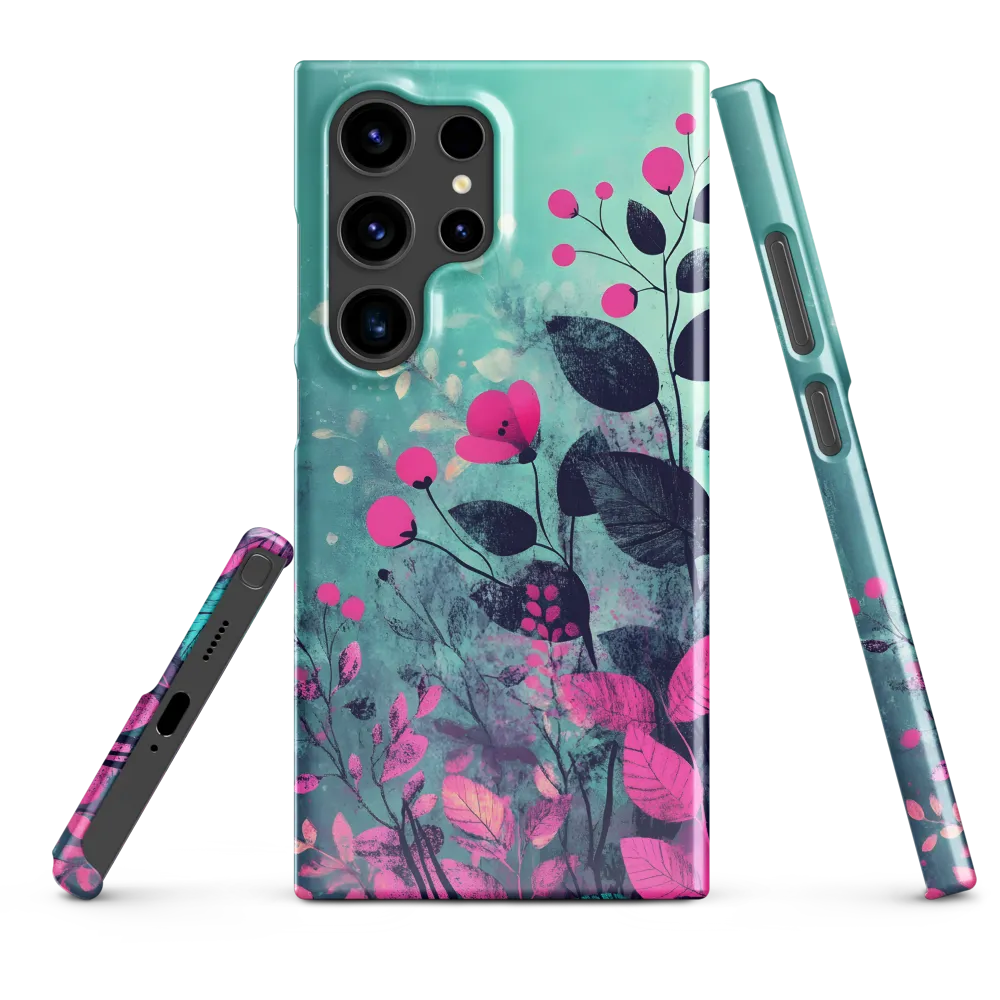 Teal Garden with Magenta Blossoms
