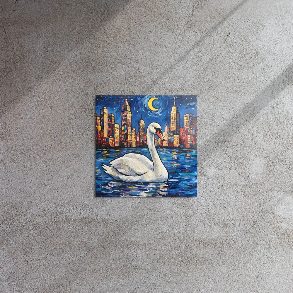 Moonlit City Swan 
 Metal Print | 12″x 12″
