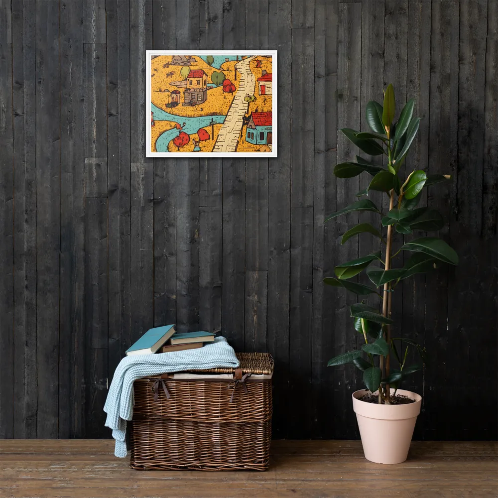 Whimsical Village Landscape | Canvas with White Frame | 16″×20″
