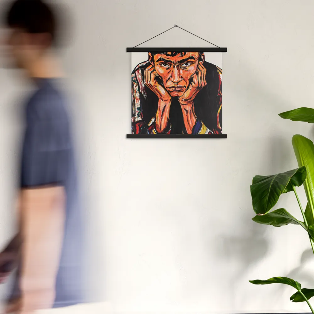 Contemplative Intensity: An Expressionist Portrait | Poster With Black Wood Hanger | 18″×18″