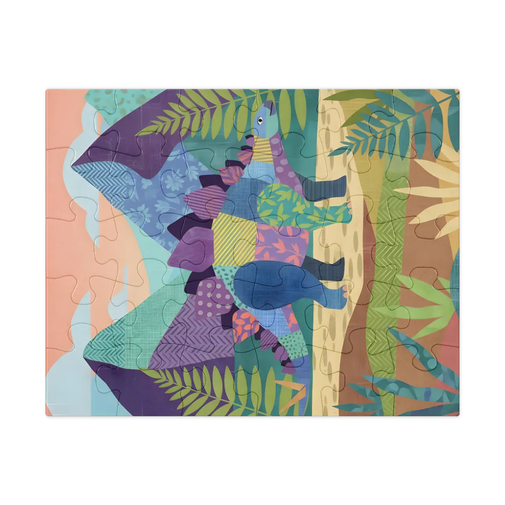 Patchwork Stegosaurus 
 Jigsaw Puzzle in Tin Box