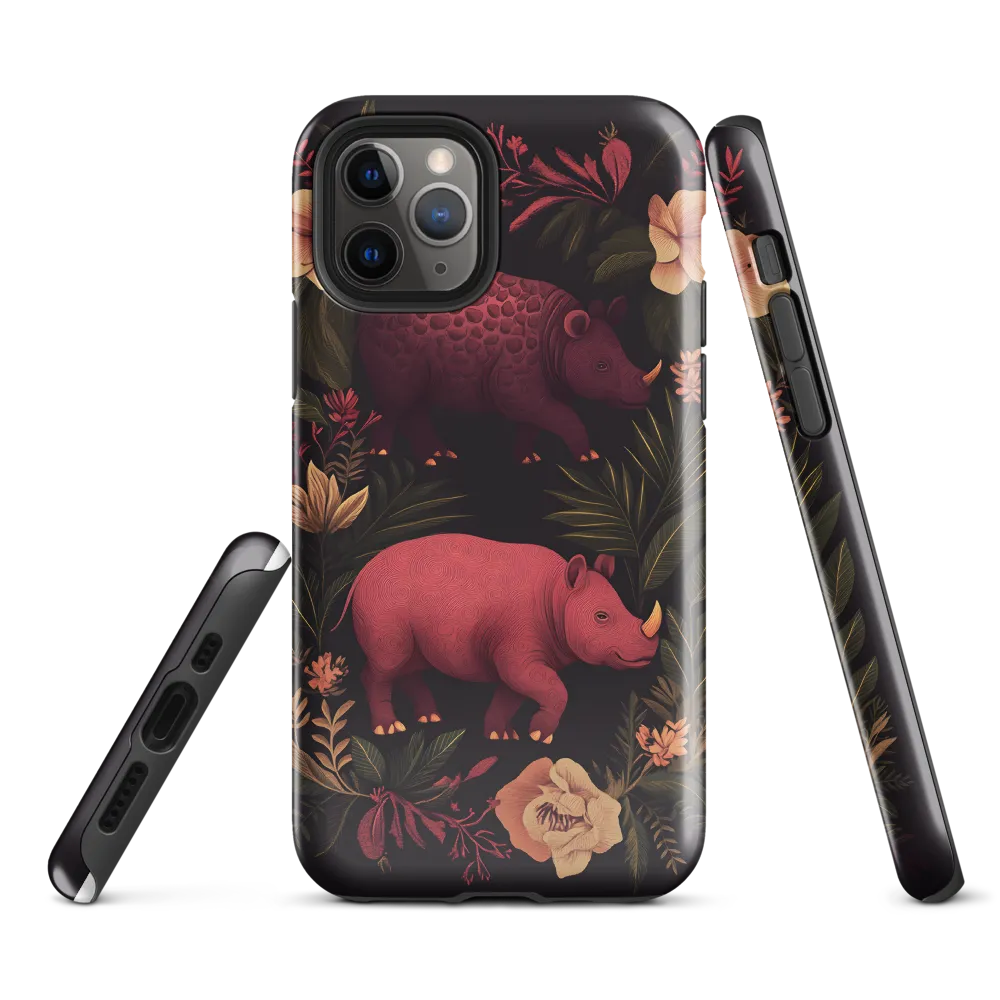 Rhinos in Floral Embrace | Phone Case |  11 Pro | Tough Case | Glossy