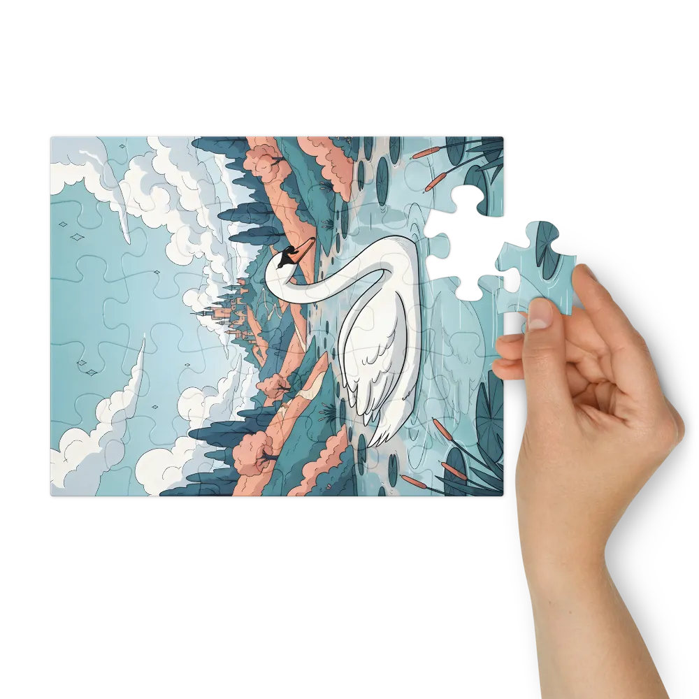 Swan at Castle Lake 
 Jigsaw Puzzle in Tin Box