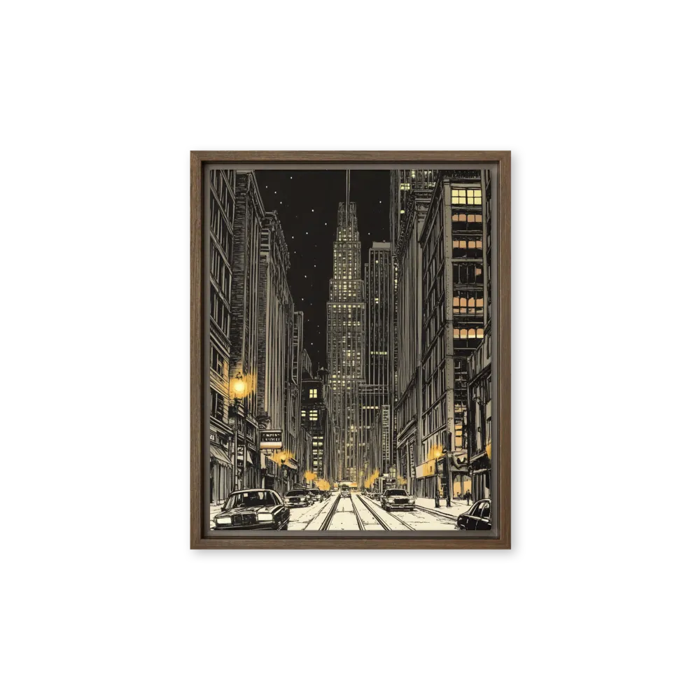 Whispers of the Night City | Canvas with Brown Frame | 11″×14″