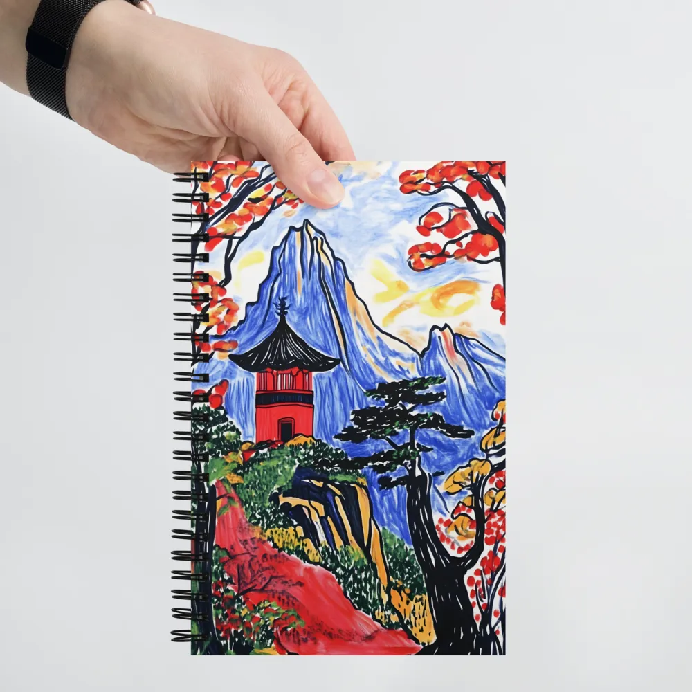 Tranquil Pagoda Among Autumn Peaks | Spiral Notebook