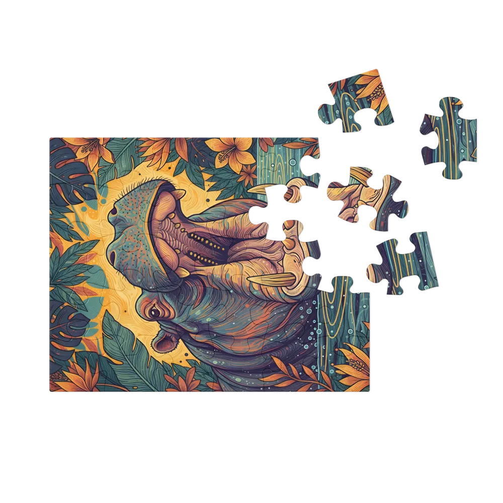 Hippo in Bloom 
 Jigsaw Puzzle in Tin Box