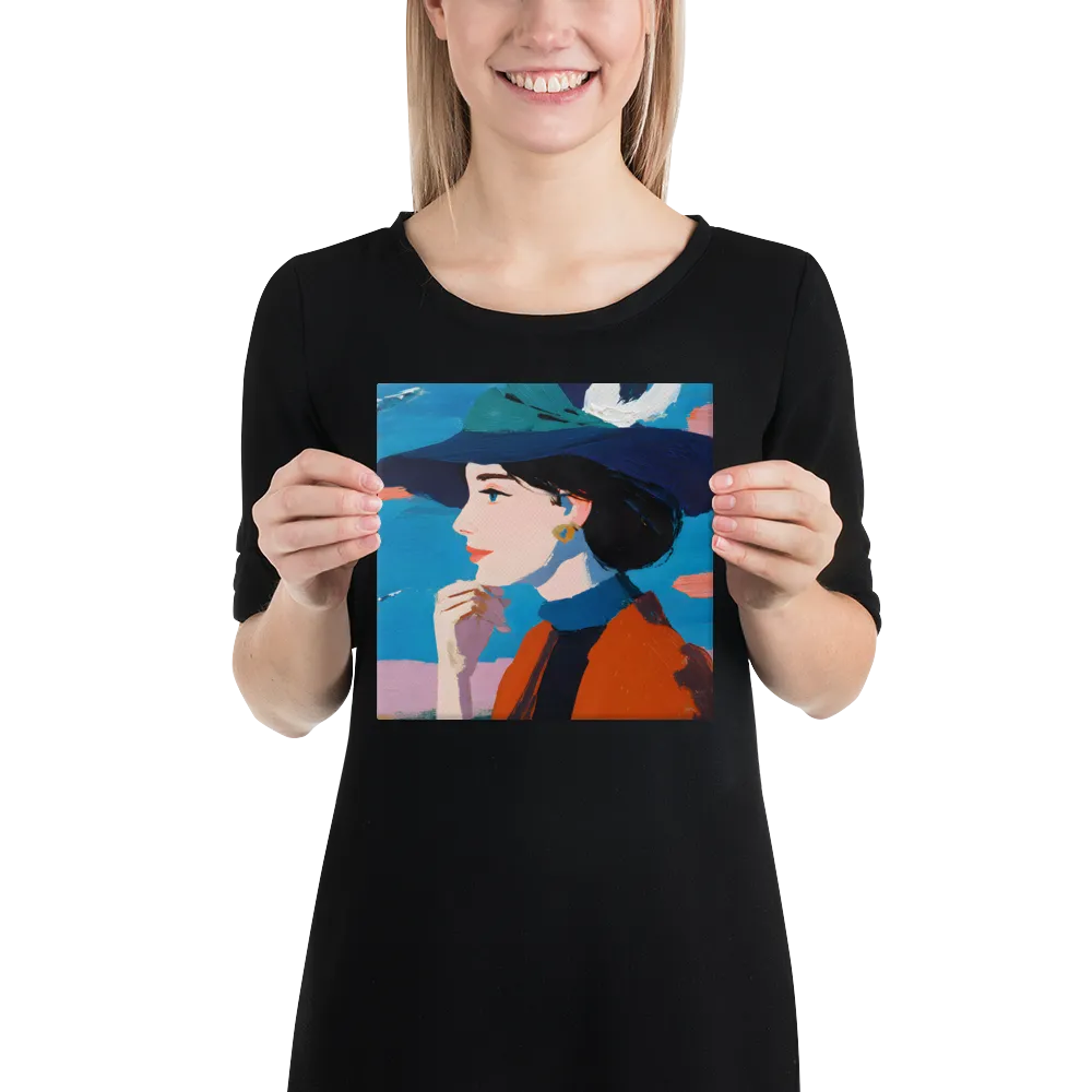 Woman in Blue Hat 
 Canvas | 8″x 8″