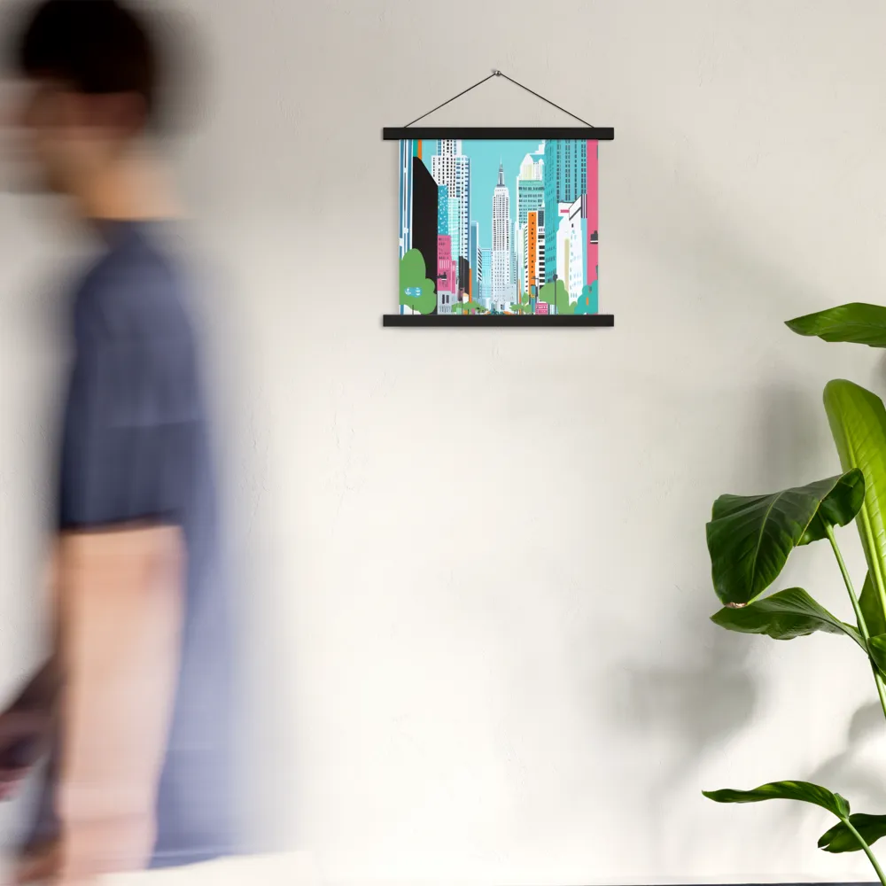 Urban Symphony: A Modern Cityscape | Poster With Black Wood Hanger | 14″×14″