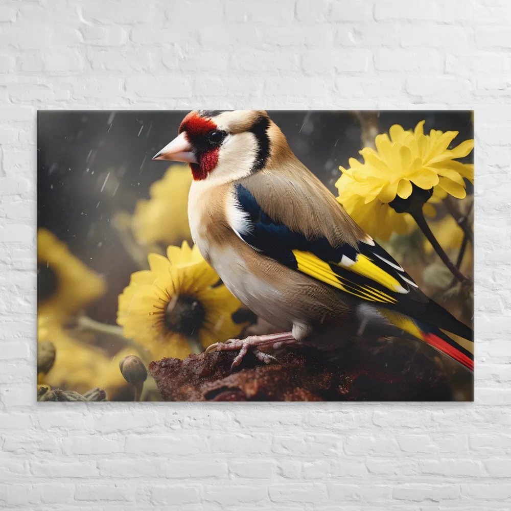 Harmony in Nature: A Goldfinch Amidst Blooms | Canvas | 40″×60″