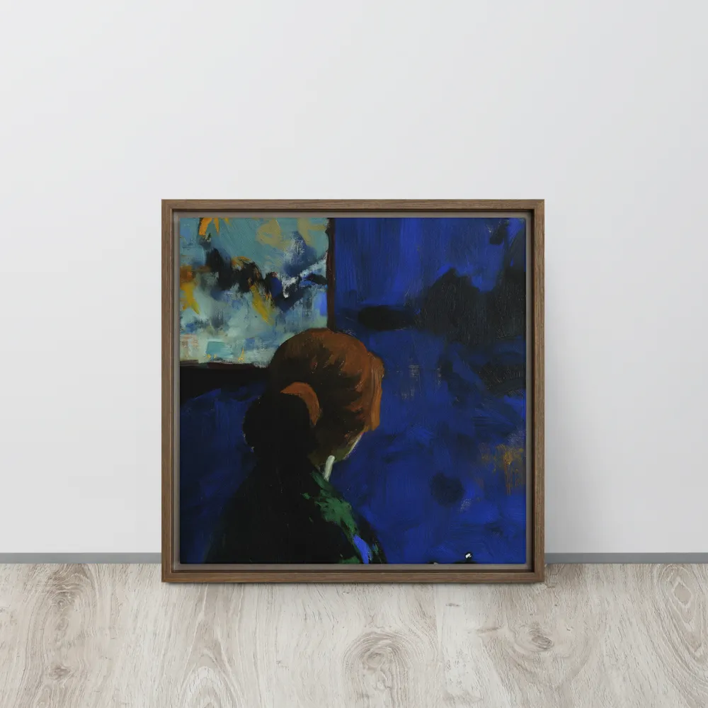 Contemplation Under the Night Sky | Canvas with Brown Frame | 16″×16″