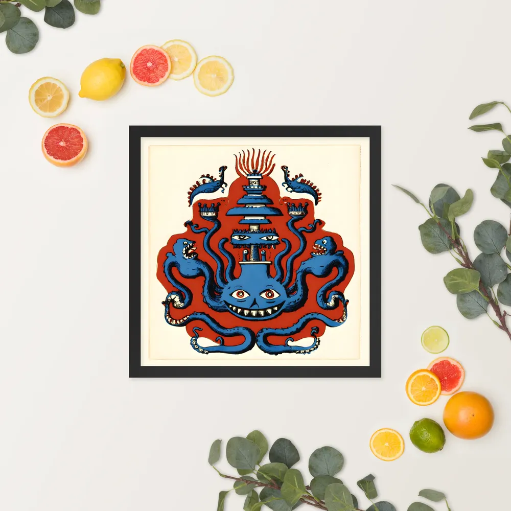 Grinning Octopus Totem 
 Poster with Black Frame | 16″x 16″