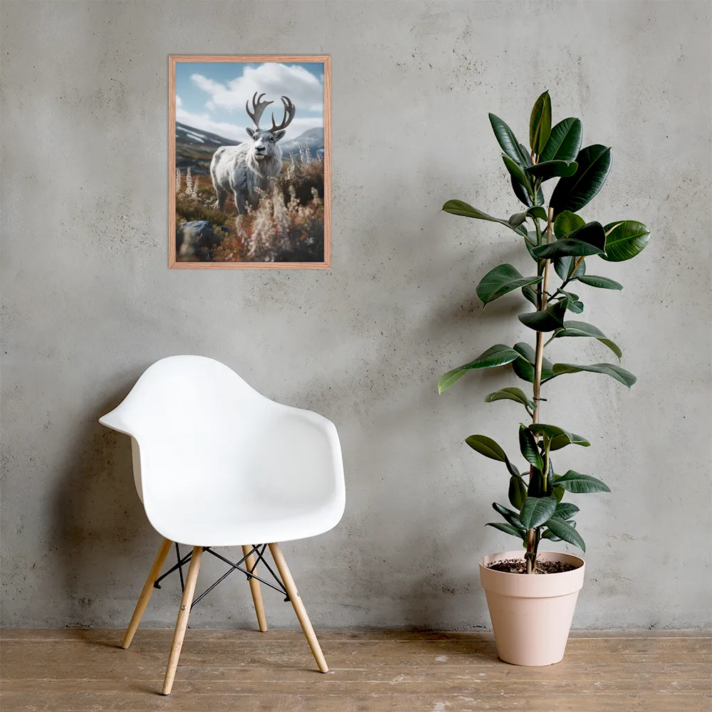 Majestic Harmony: The Reindeer in Nature | Poster with Red oak Frame | 18″×24″