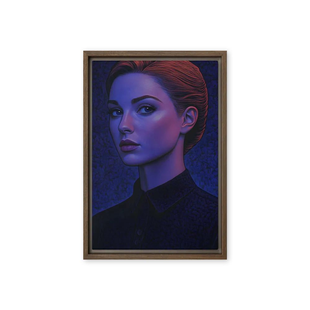 Ethereal Portrait in Blue and Red | Canvas with Brown Frame | 12″×18″