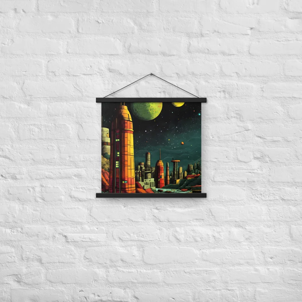 Cosmic Cityscape | Poster With Black Wood Hanger | 18″×18″