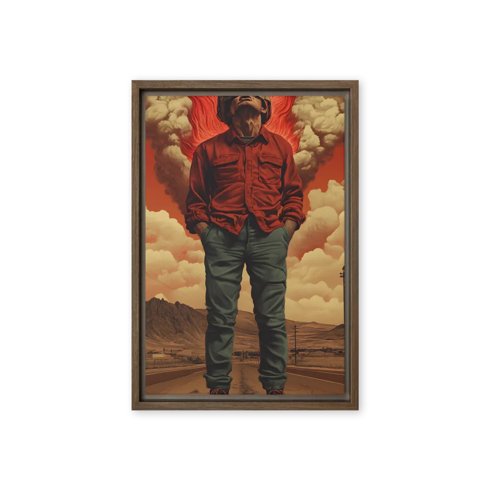 Defiant Spirit in a Surreal Landscape | Canvas with Brown Frame | 12″×18″