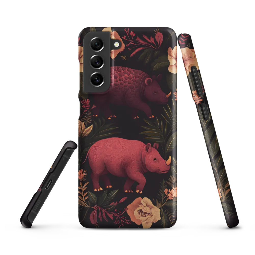 Rhinos in Floral Embrace