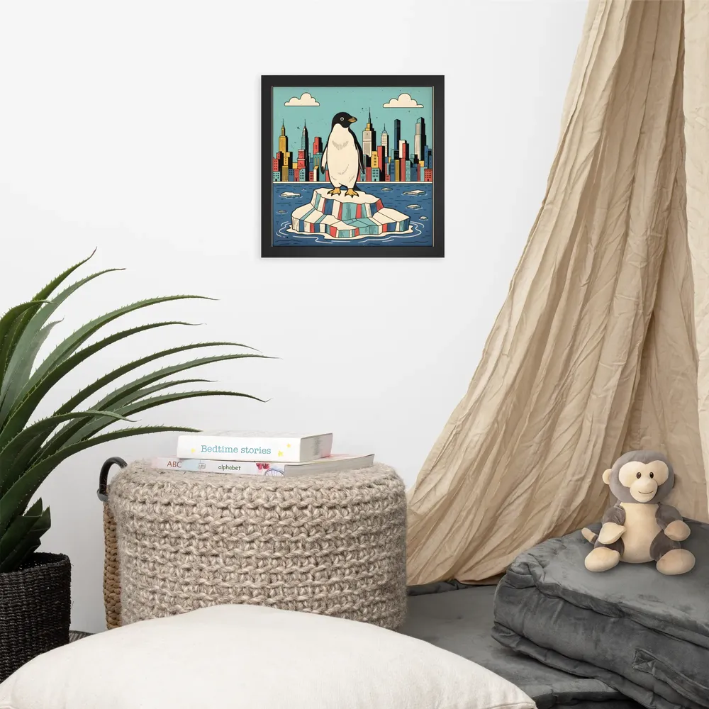 Urban Penguin 
 Poster with Black Frame | 12″x 12″