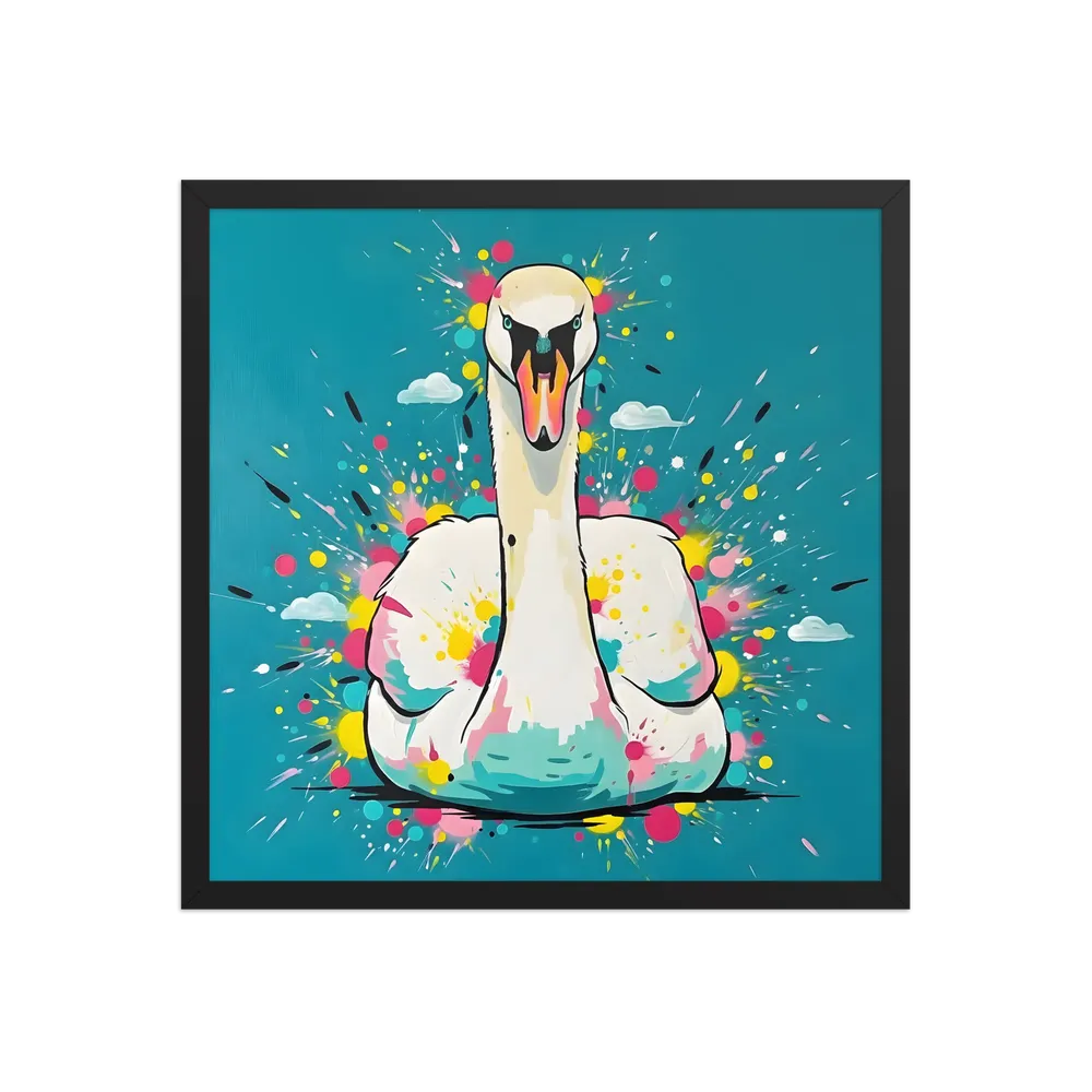 Swan Splash 
 Poster with Black Frame | 18″x 18″