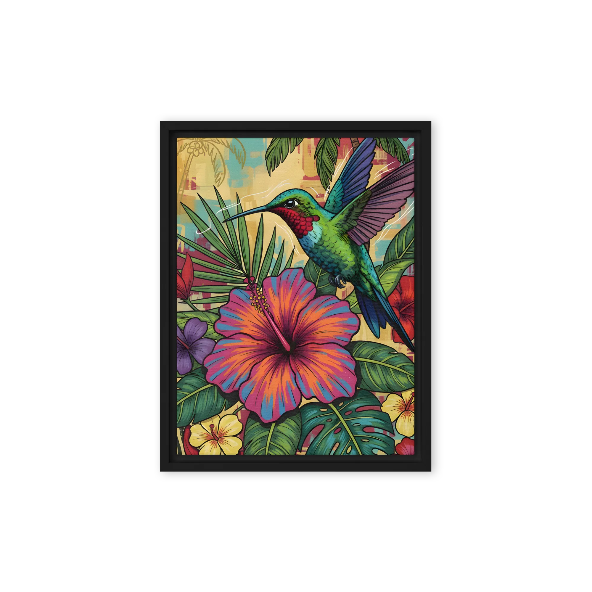 Hummingbird & Hibiscus 
 Canvas with Black Frame