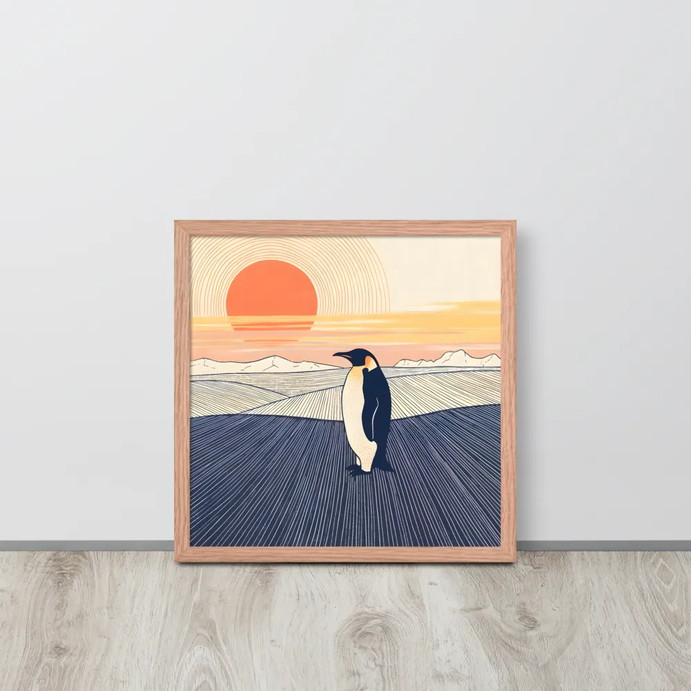 Penguin at Sunset 
 Poster with Red oak Frame | 16″x 16″