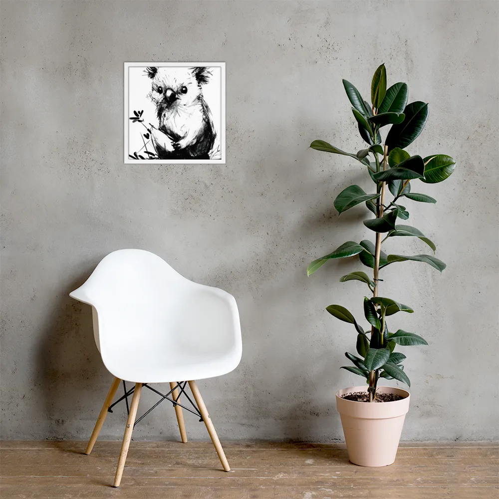 Whimsical Koala in Ink | Poster with White Frame | 16″×16″