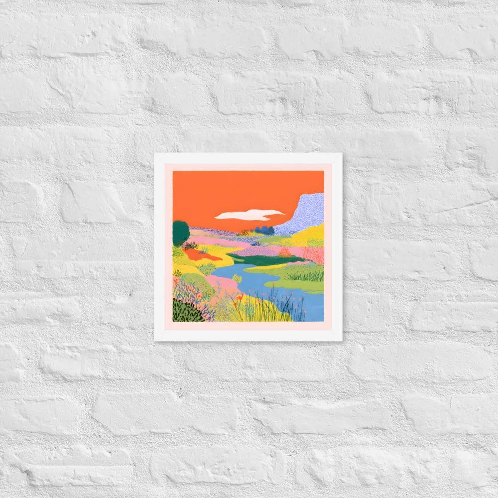 Orange Sky Meadow 
 Poster with White Frame | 12″x 12″