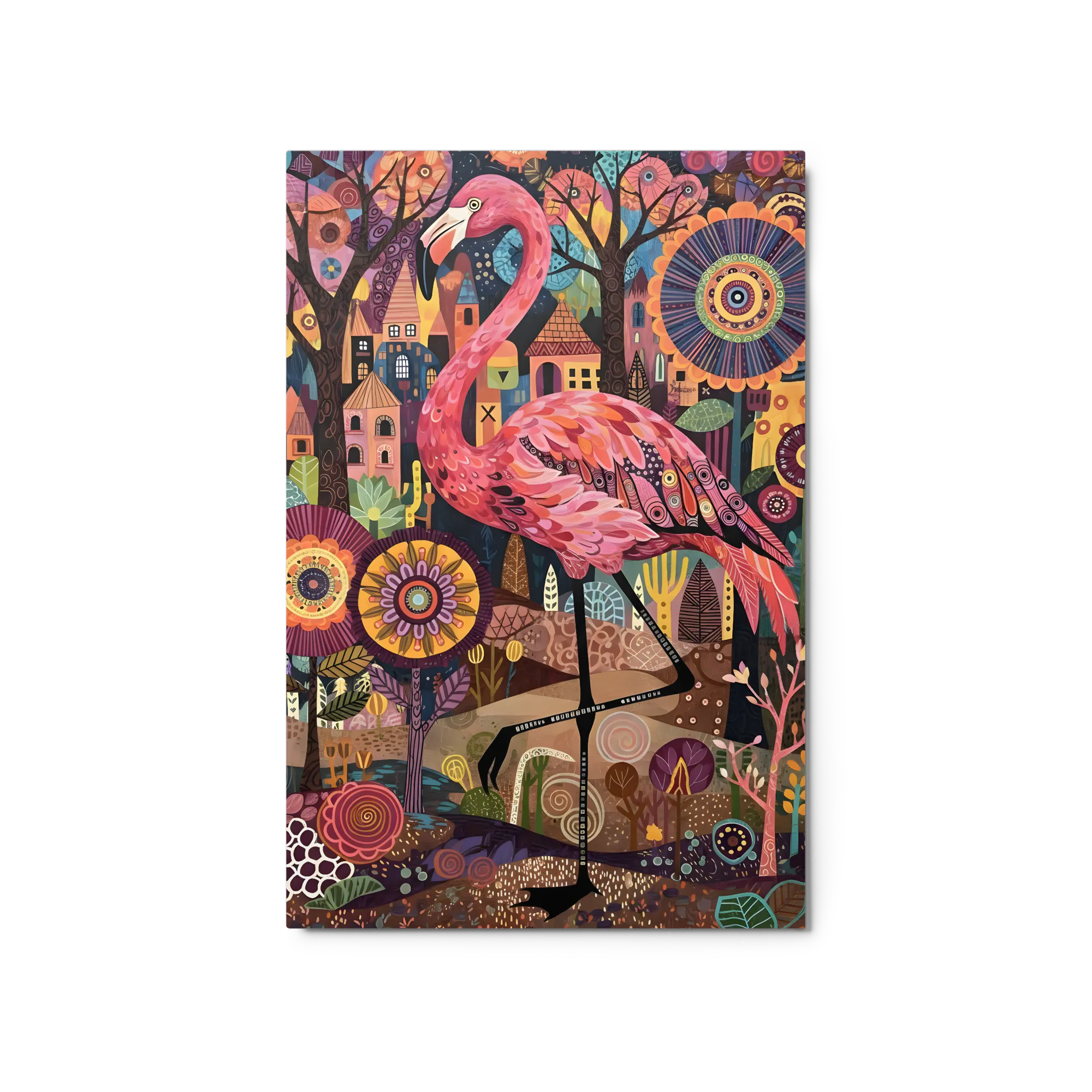 Pink Flamingo Garden 
 Metal Print | 20″x 30″