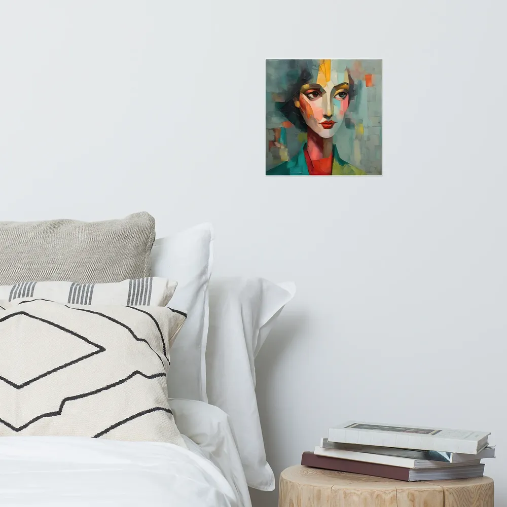 Teal Cubist Portrait 
 Poster | 12″x 12″