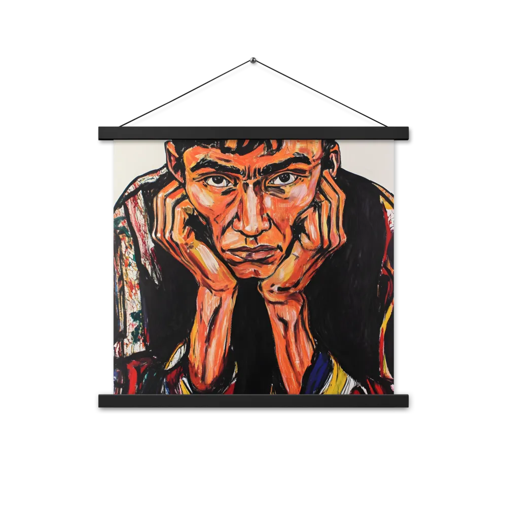 Contemplative Intensity: An Expressionist Portrait | Poster With Black Wood Hanger | 18″×18″