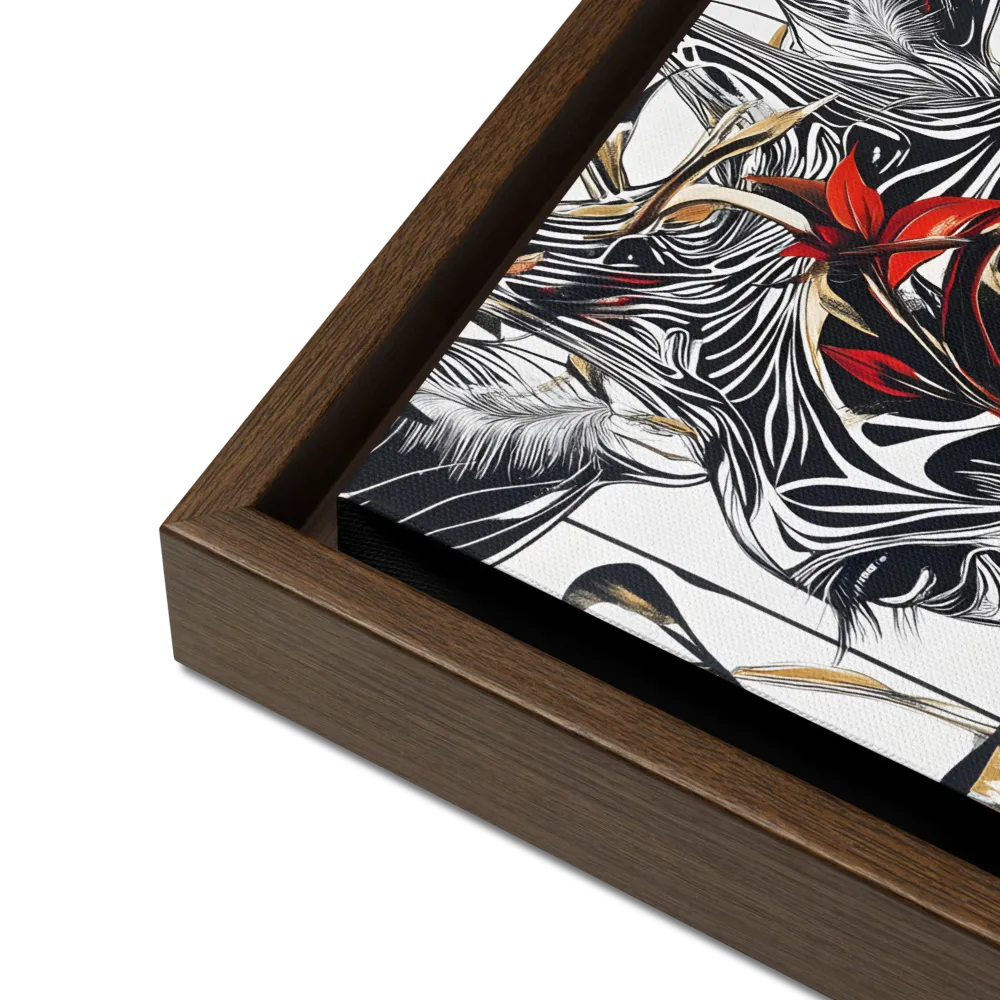 Floral Elegance: The Giraffe's Portrait | Canvas with Brown Frame | 12″×12″
