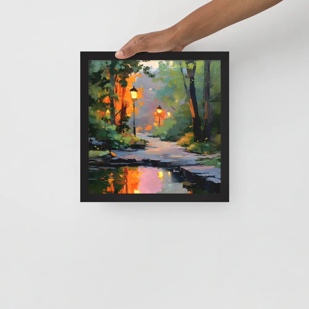 Lamplight Reflections 
 Poster with Black Frame | 12″x 12″