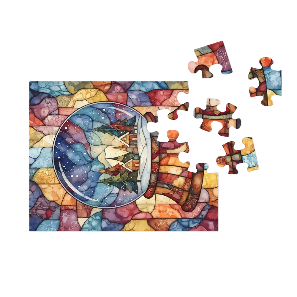 Snow Globe Mosaic 
 Jigsaw Puzzle in Tin Box