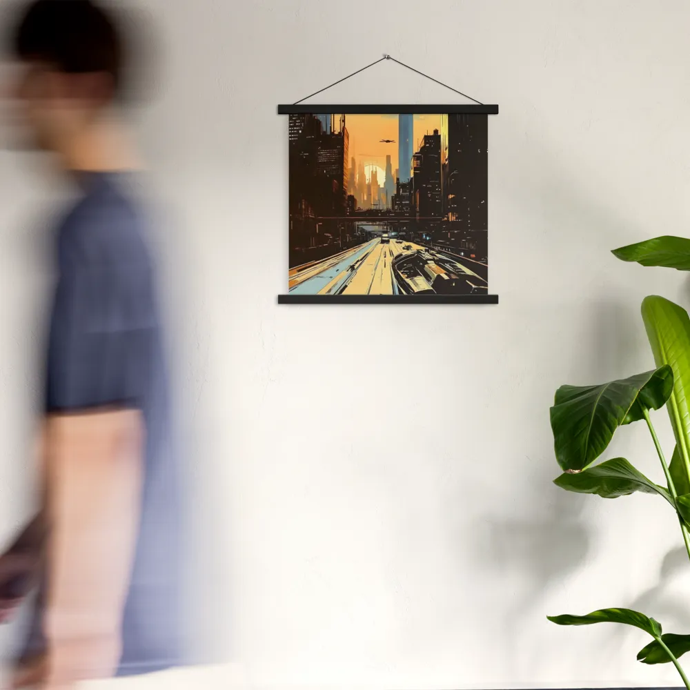 Metro Nexus: A Futuristic Cityscape | Poster With Black Wood Hanger | 18″×18″