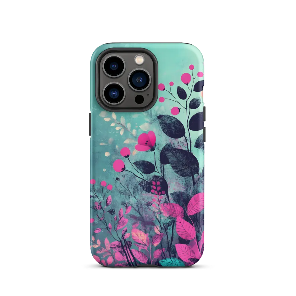 Teal Garden with Magenta Blossoms