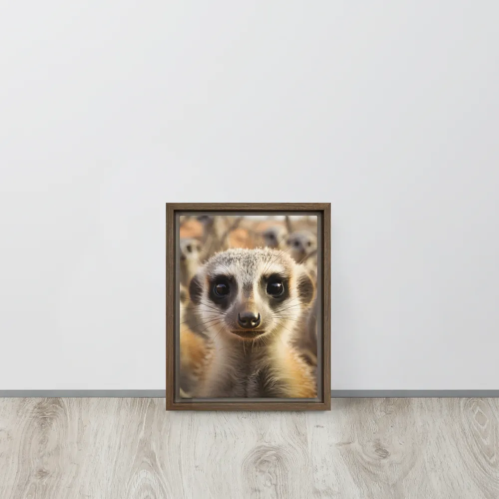 Curious Meerkats in Community | Canvas with Brown Frame | 9″×12″