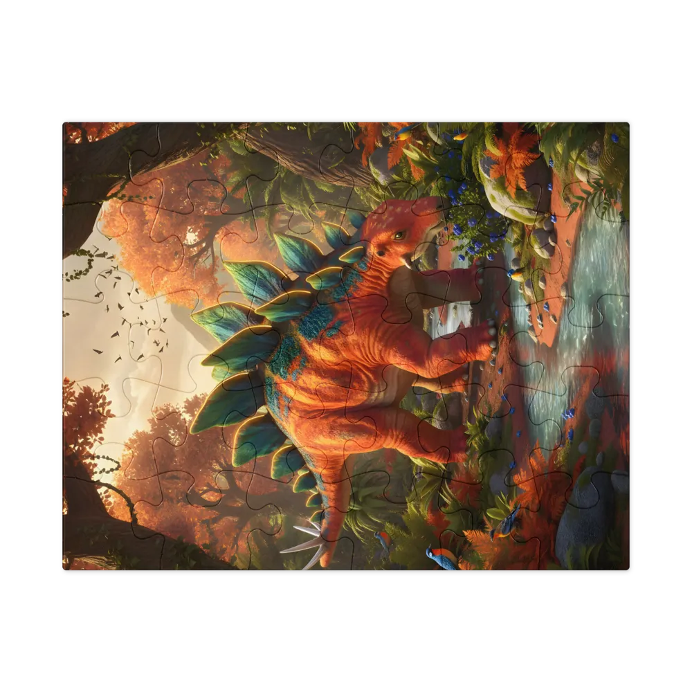 Autumn Stegosaurus 
 Jigsaw Puzzle in Tin Box
