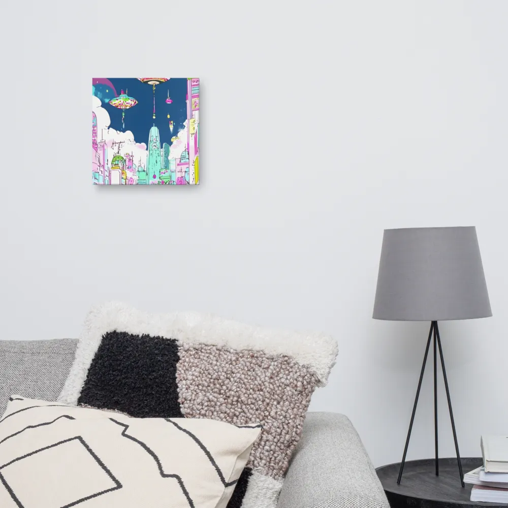 Futuristic Cityscape with Floating Structures | Canvas | 12″×12″