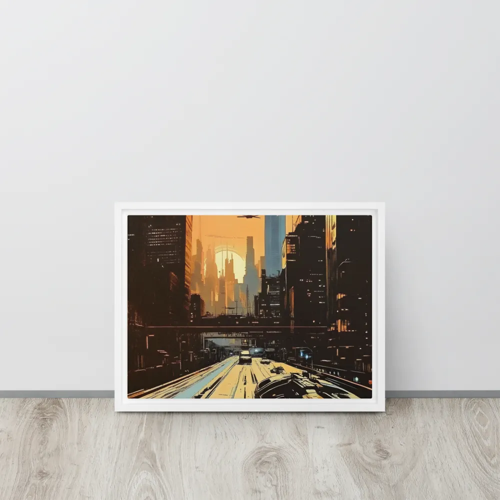 Metro Nexus: A Futuristic Cityscape | Canvas with White Frame | 12″×16″