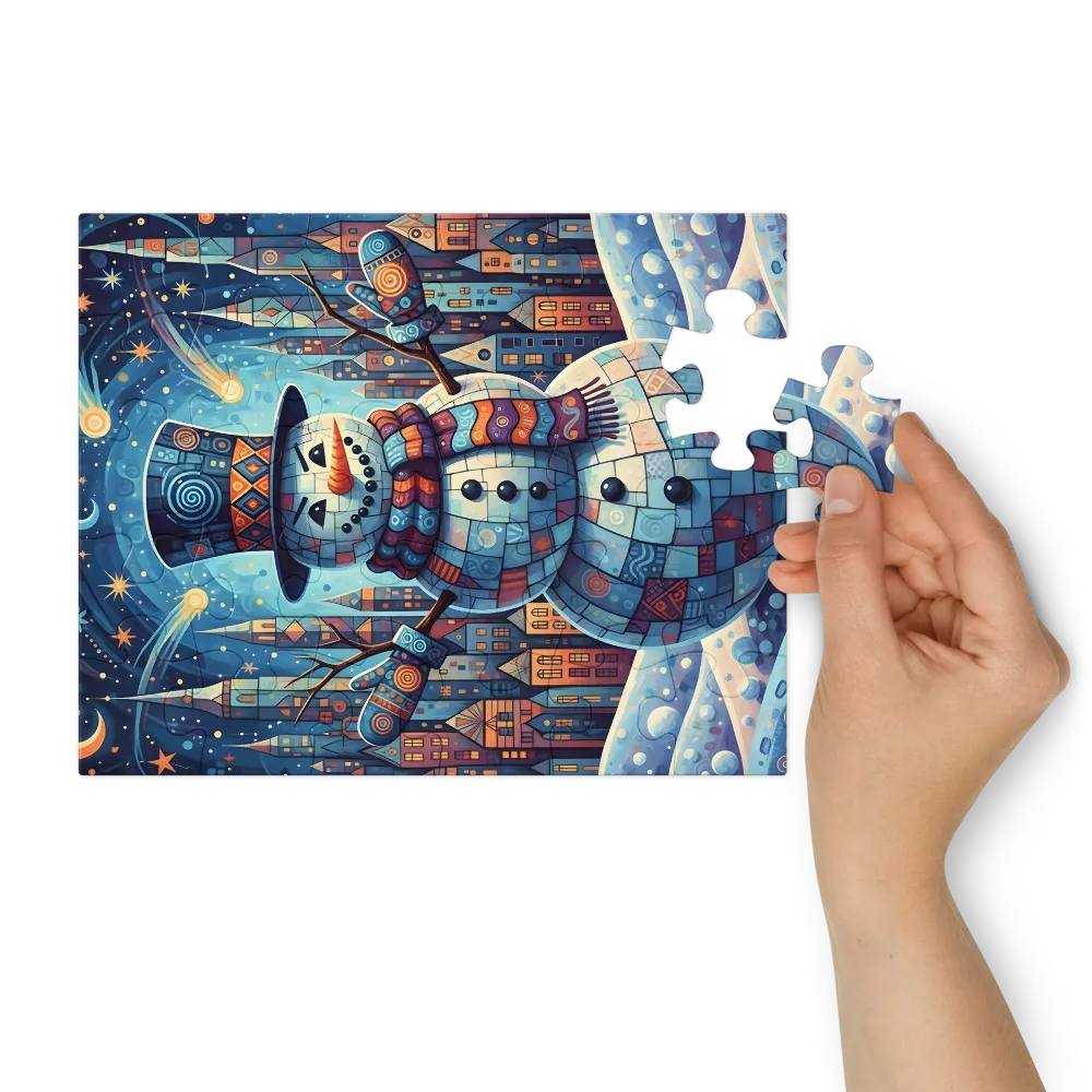 Patchwork Snowman 
 Jigsaw Puzzle in Tin Box