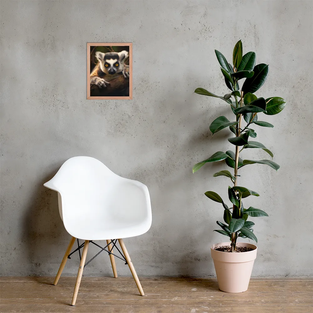 The Watchful Lemur | Poster with Red oak Frame | 11″×14″