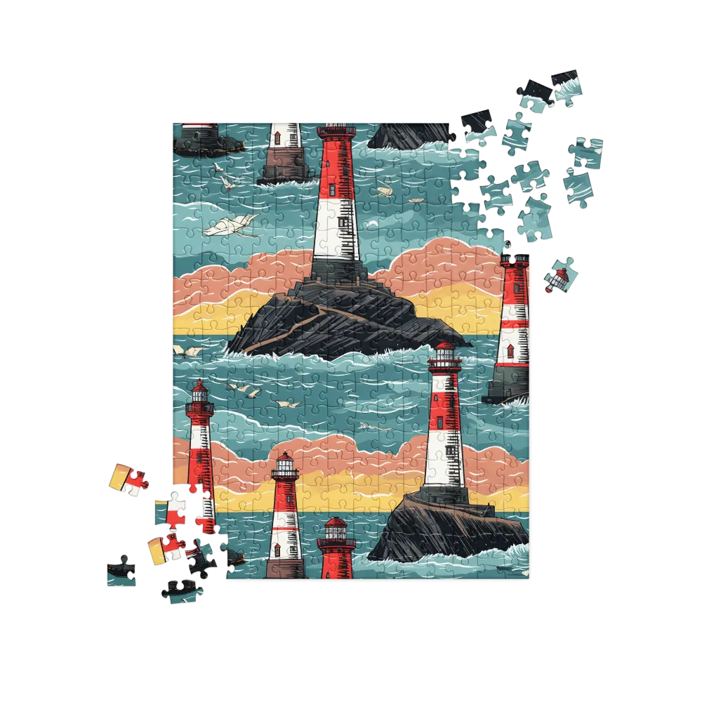 Lighthouses in a Whimsical Ocean | Jigsaw Puzzle | 252 pieces