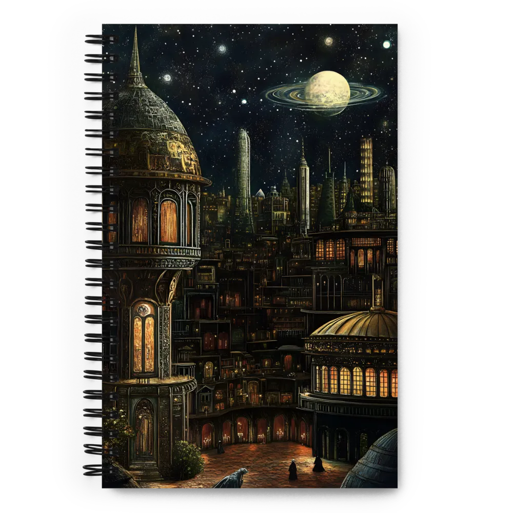 Celestial Enigma: A Surreal Cityscape | Spiral Notebook