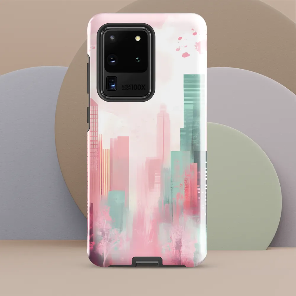 Dreamy Cityscape in Pink and Cyan
