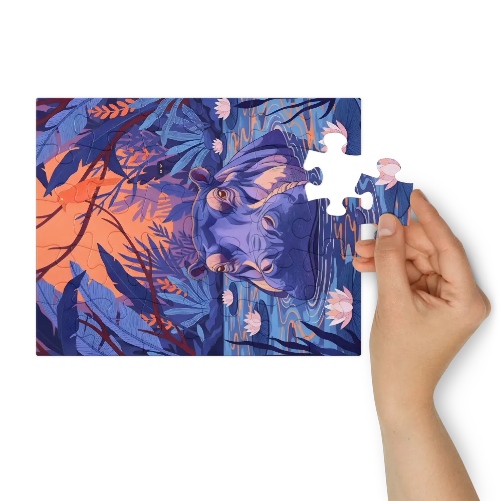 Moonlit Hippo 
 Jigsaw Puzzle in Tin Box