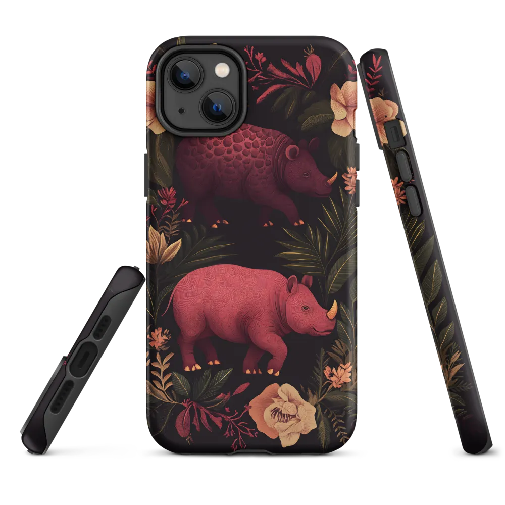 Rhinos in Floral Embrace