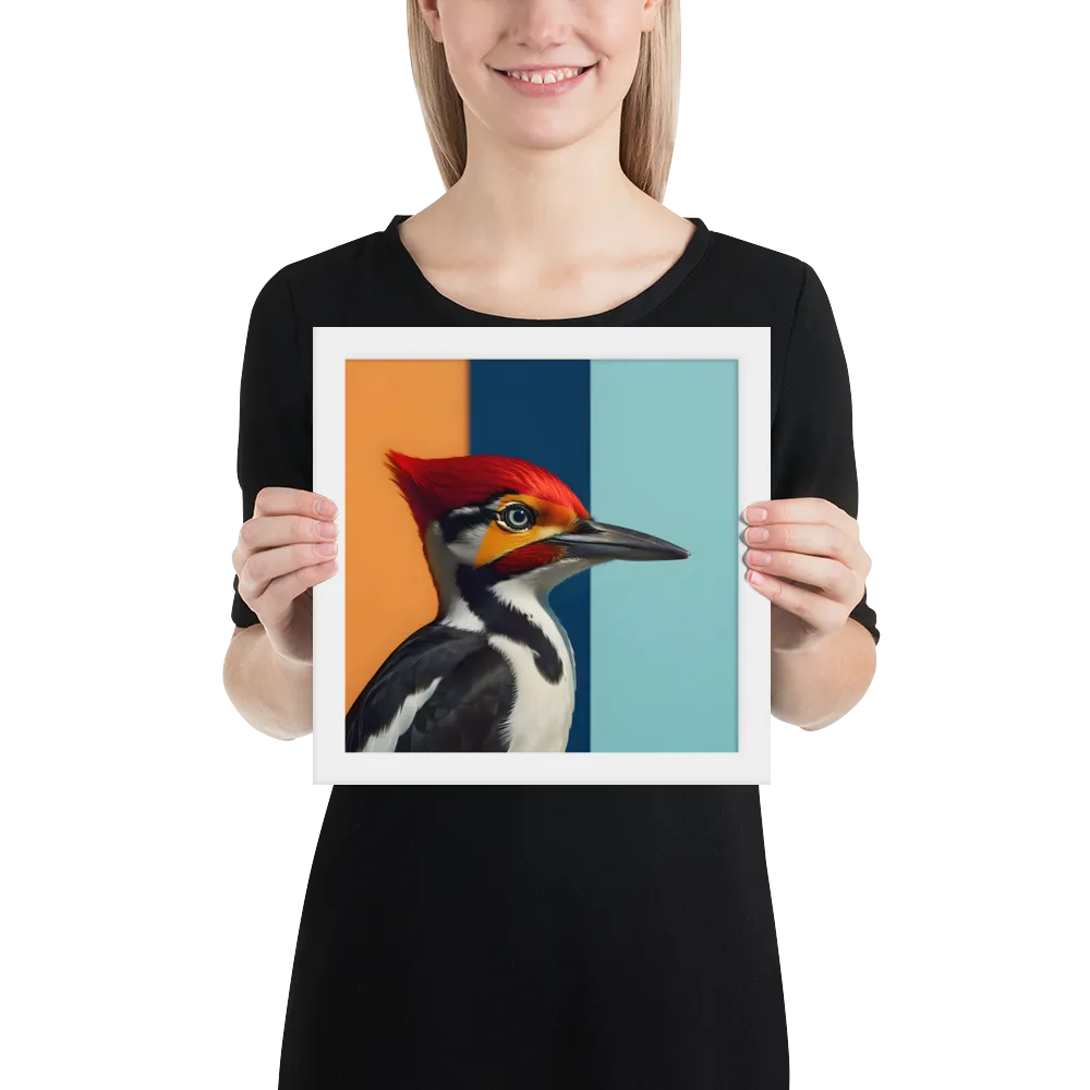 Geometric Woodpecker 
 Poster with White Frame | 10″x 10″