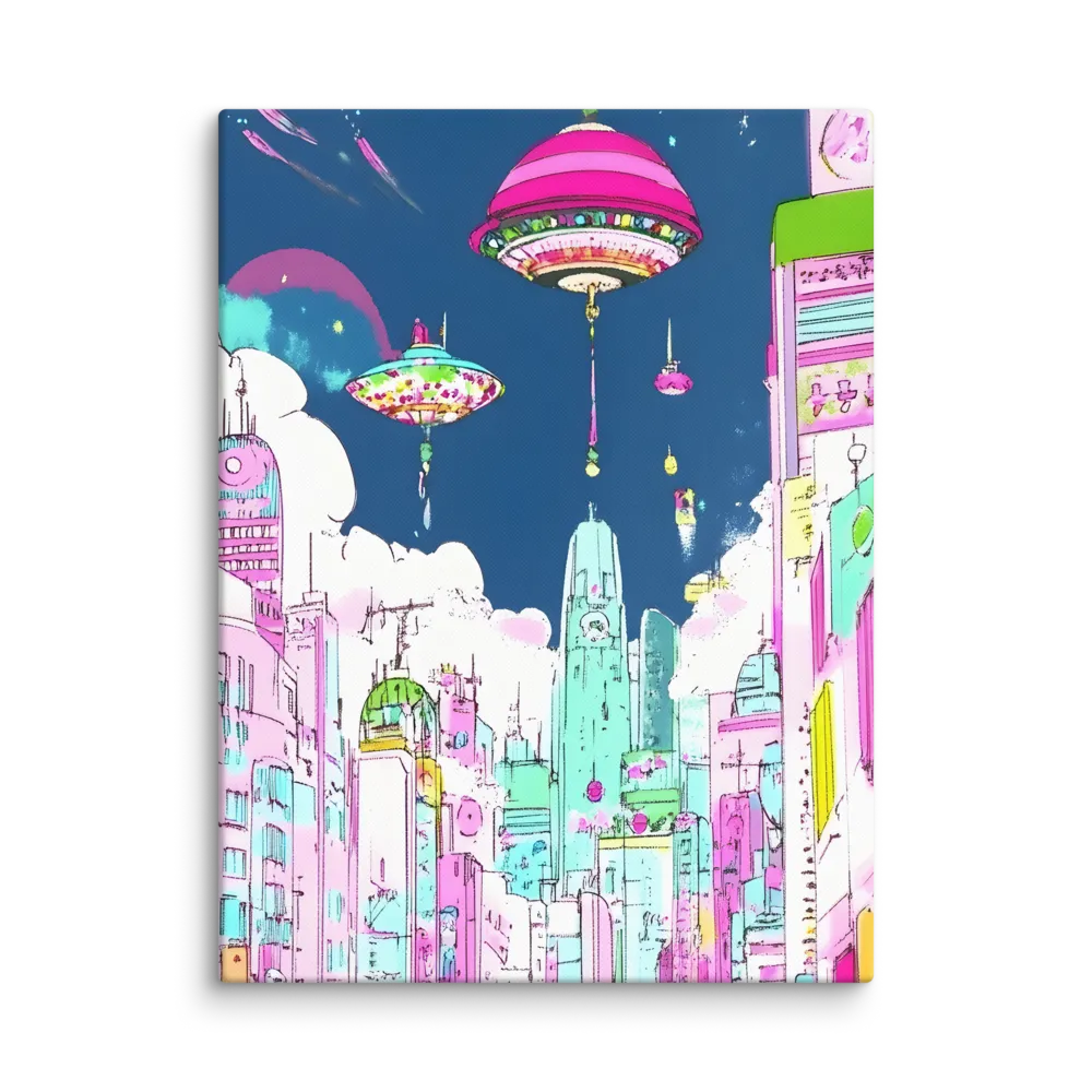 Futuristic Cityscape with Floating Structures | Canvas | 18″×24″
